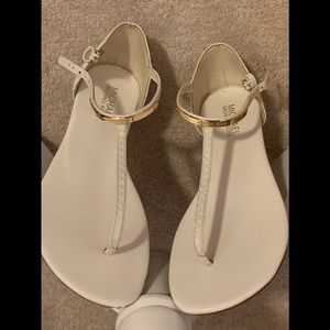 MK Kristen Leather Thong Sandals optic white